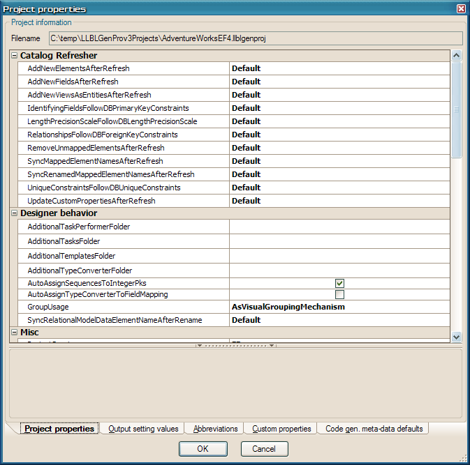 Project Properties Editor