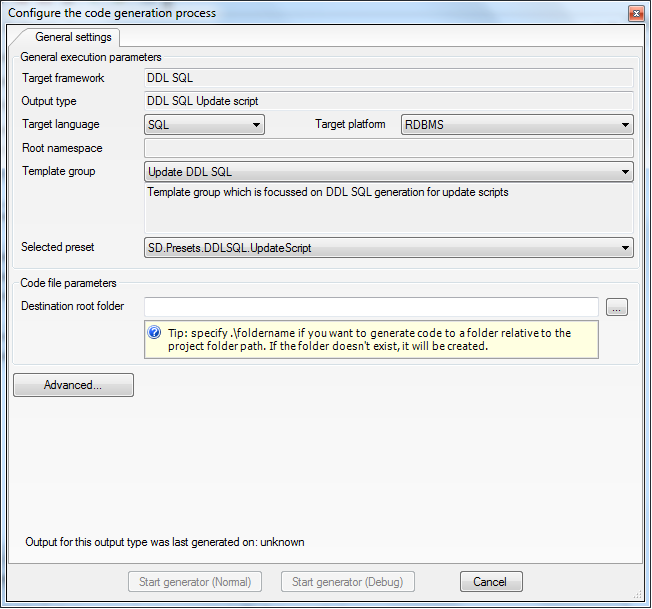 Configure the code generation process