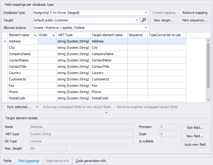 Entity Field Mappings Tab