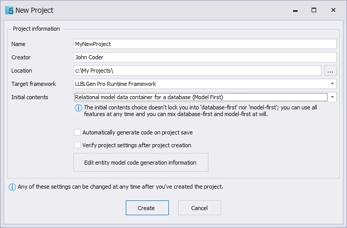 Create Project Dialog