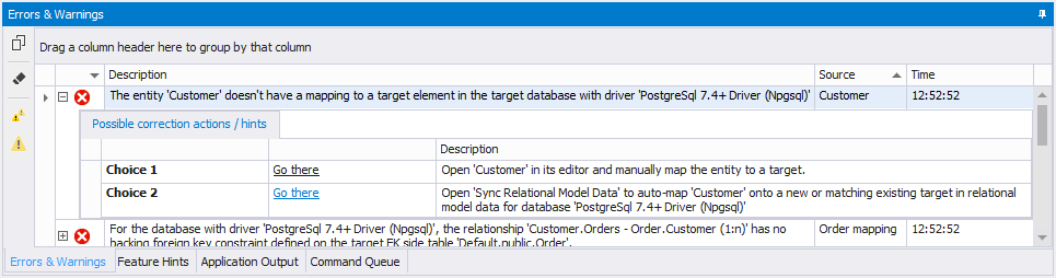 Errors in the Errors & Warnings Pane