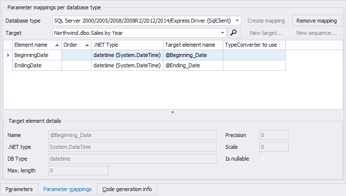 The Mappings tab SPCall Mappings Tab