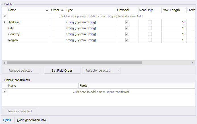 Fields tab