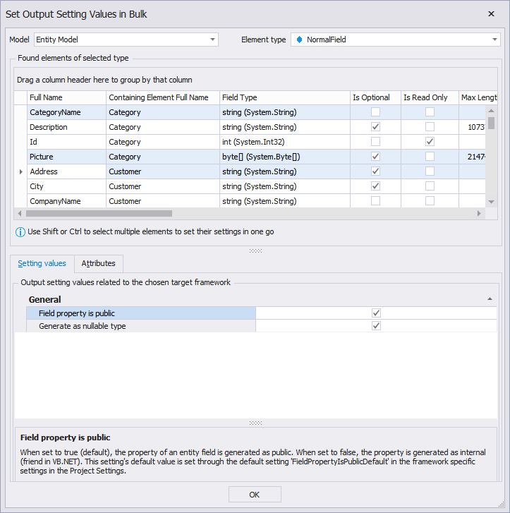 Bulk Output Setting Values Manipulator Bulk Element Settings Manipulator