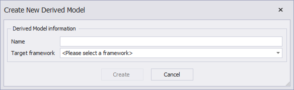 The Create New Derived Model dialog Create New Derived Model dialog