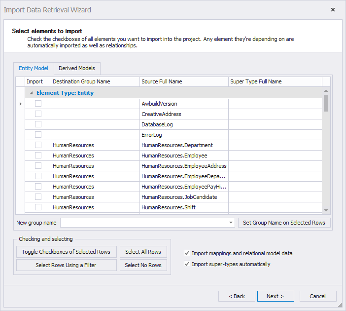 The Import Wizard dialog Import Wizard
