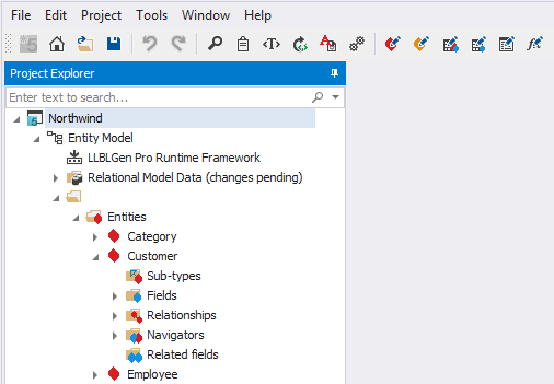 The Project Explorer docked to the left side of the Designer Project Explorer