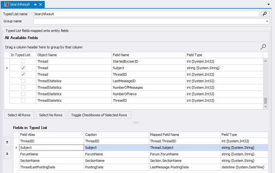 SearchResult typed list fields