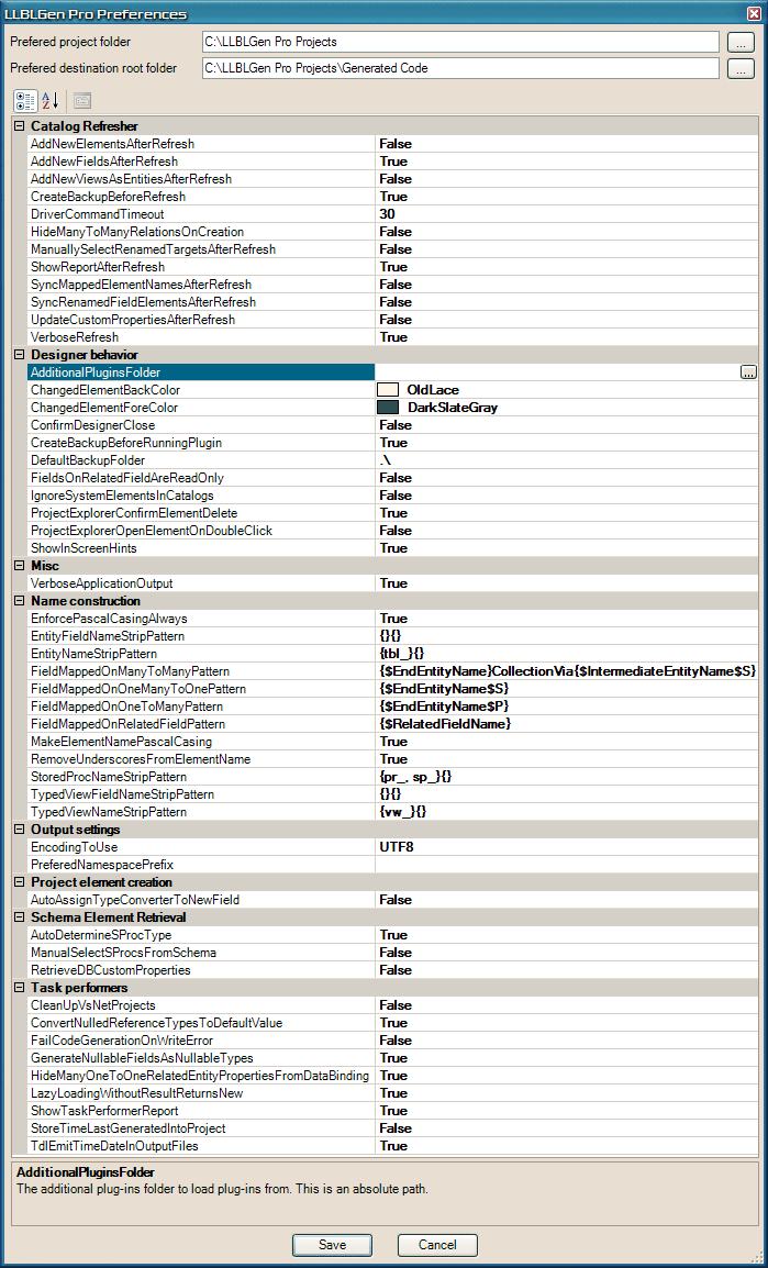 User preferences dialog