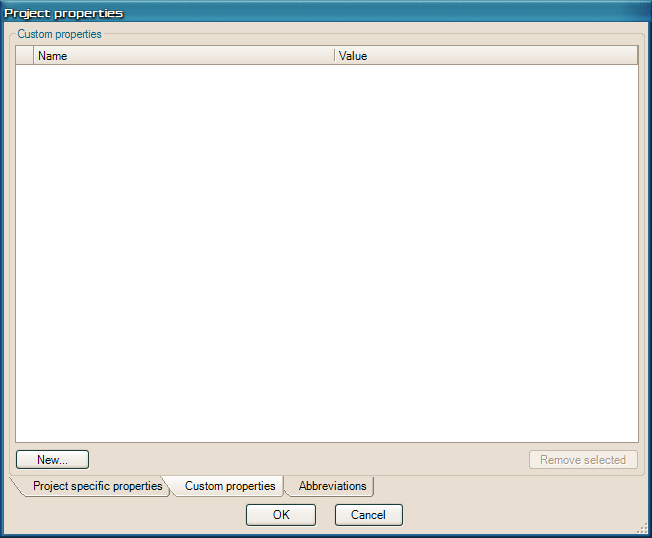 project properties dialog, custom properties tab