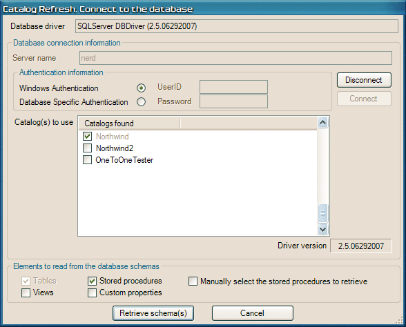 catalog refresh dialog