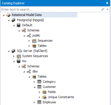 The Catalog Explorer docked in the Designer Catalog Explorer