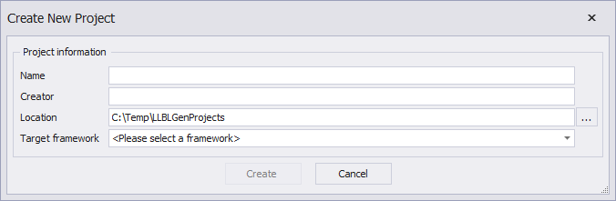 The Create Project dialog Create Project Dialog