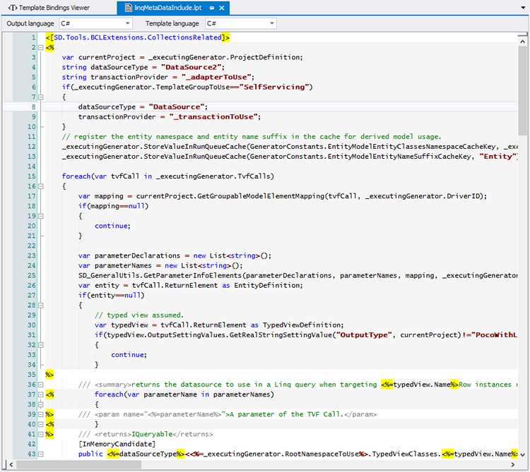 The Template editor with a .lpt template Text editor