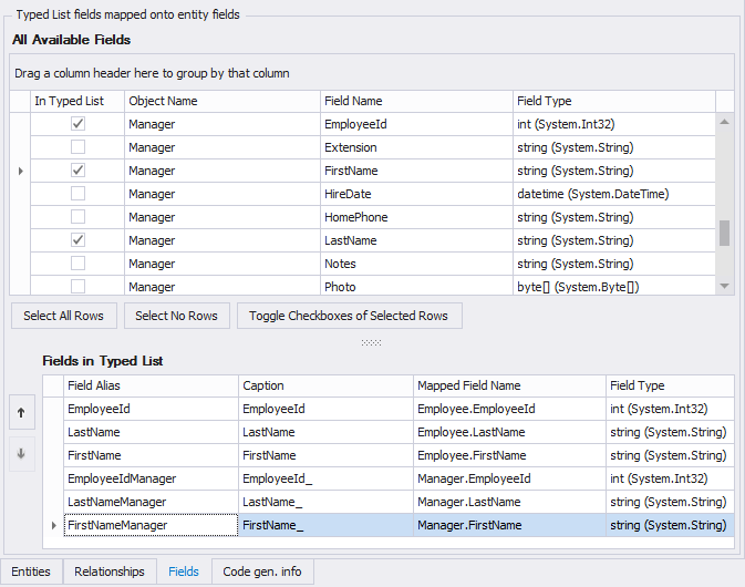 Typed List Fields Tab